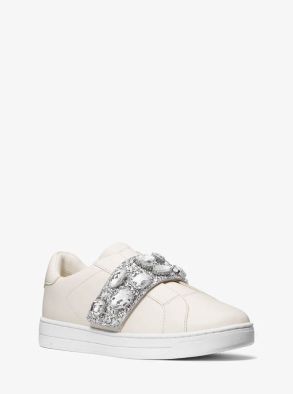 Damske Tenisky Michael Kors Kenna Leather and Jewel Embellished Glitter Krém - Topanky Michael Kors Akcia | CTRIV-1475